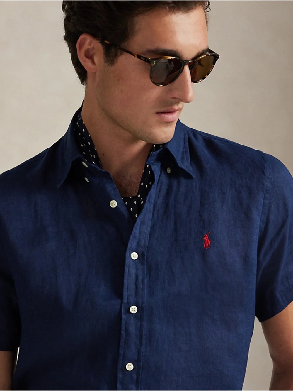 Polo Ralph Lauren Mens Classic Fit Linen Short Sleeve Shirt XL Button Down Navy